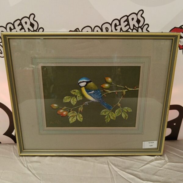 Vibrant watercolour painting of a blue tit by Wycombe artist Ray Styles.