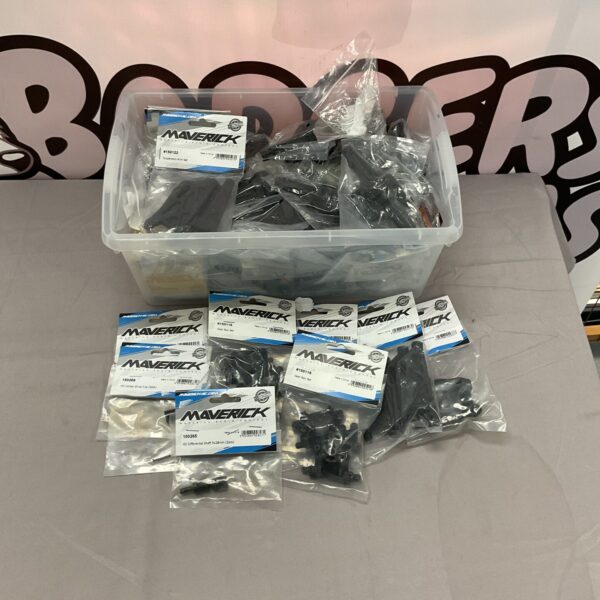 RC car parts and accessories lot including Maverick brand.
