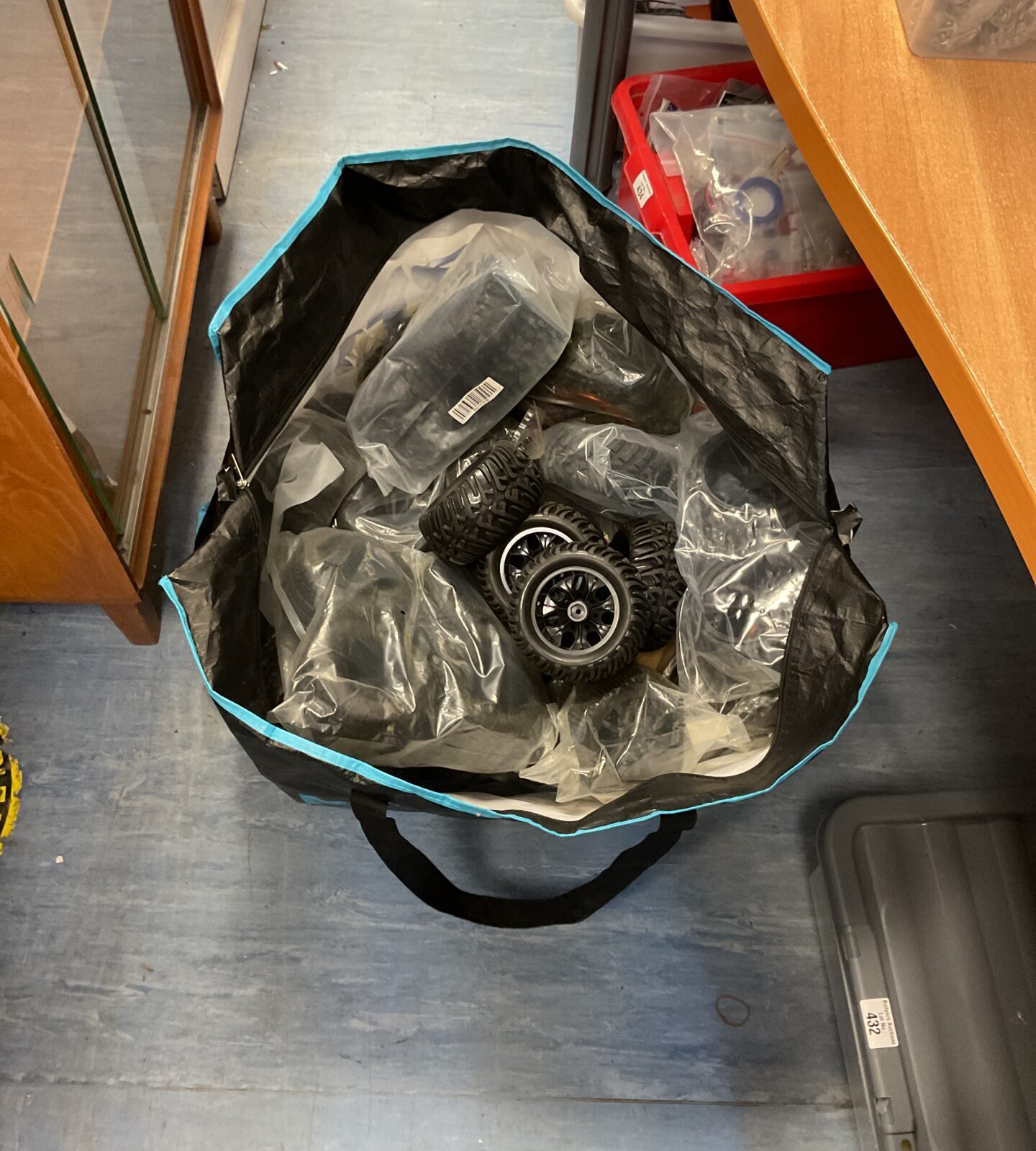 Bag of new RC car tyres for radio control vehicles.