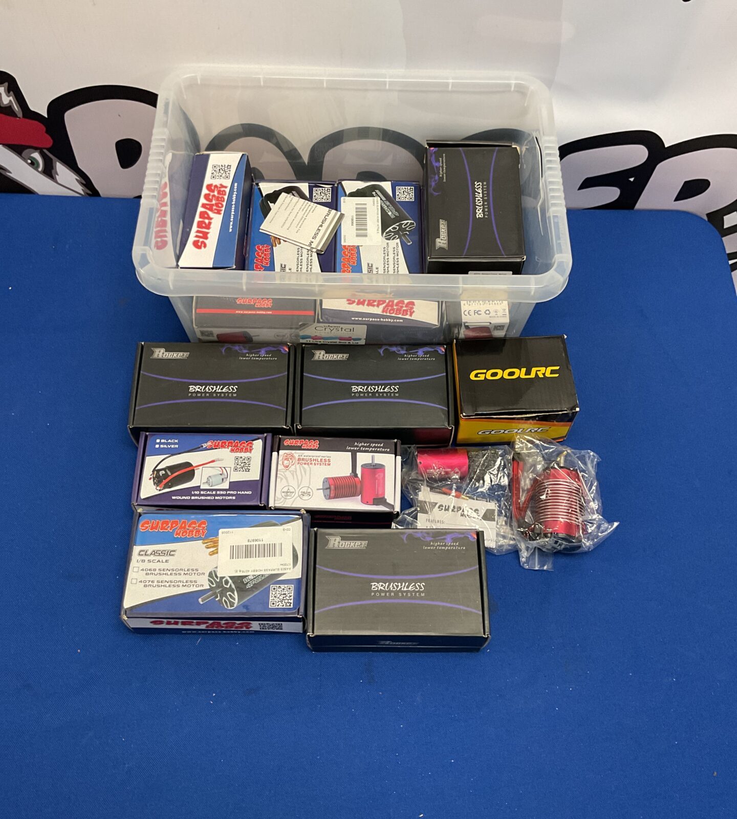 Mixed lot of RC parts and accessories for hobbyists.