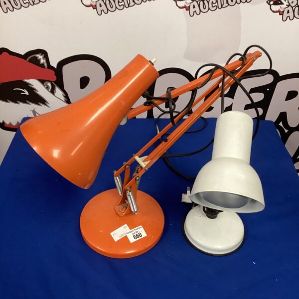 Red vintage Anglepoise lamp with adjustable arm.