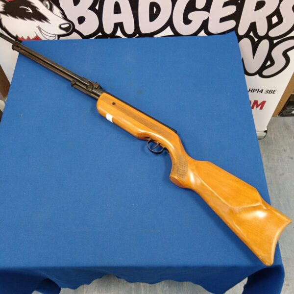 Vintage Relum Tornado air rifle with wooden stock.