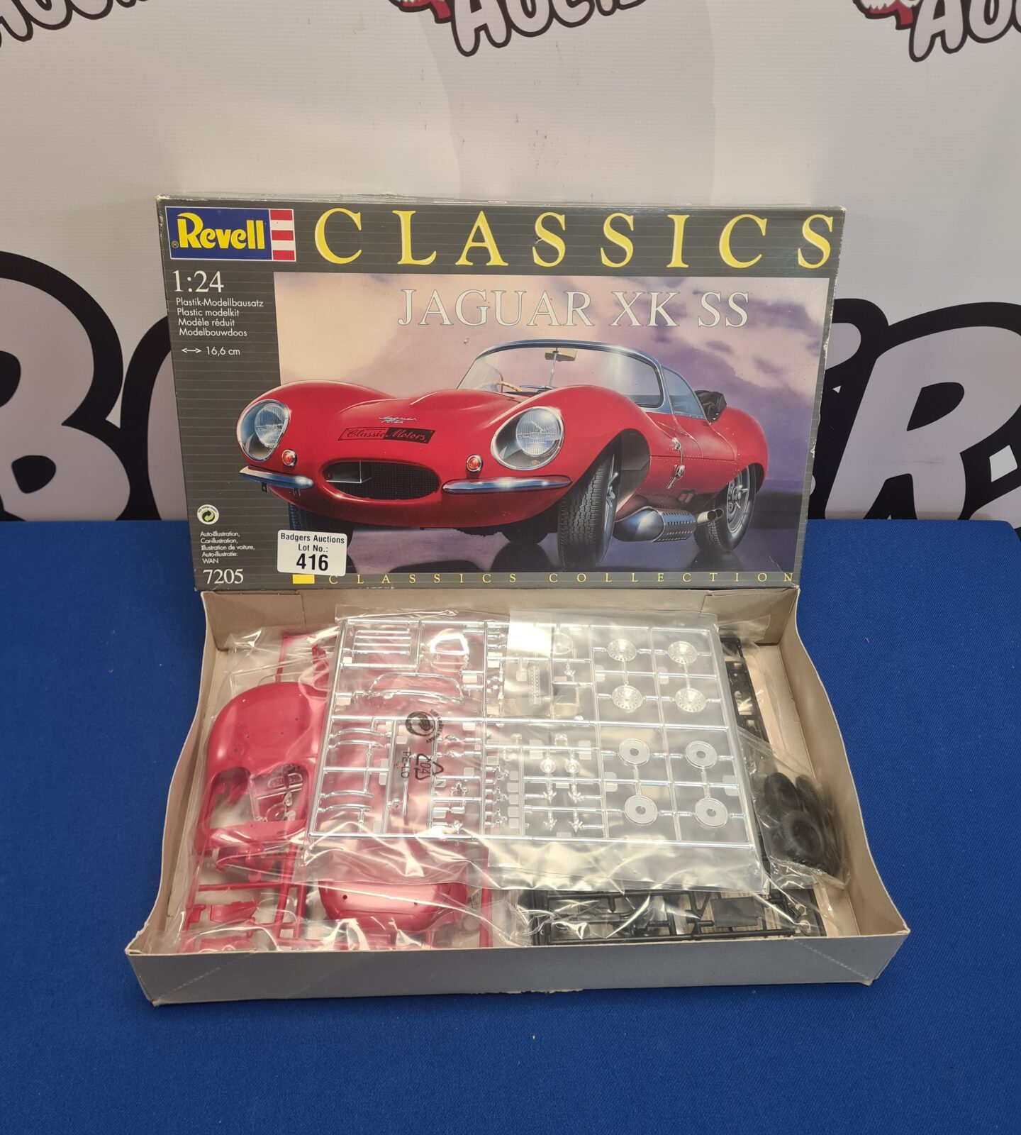 Revell Jaguar XK SS 1:24 scale model kit in original packaging.