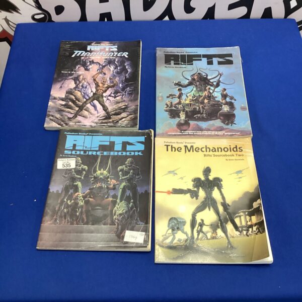 Lot of four Rifts RPG sourcebooks for tabletop gaming.