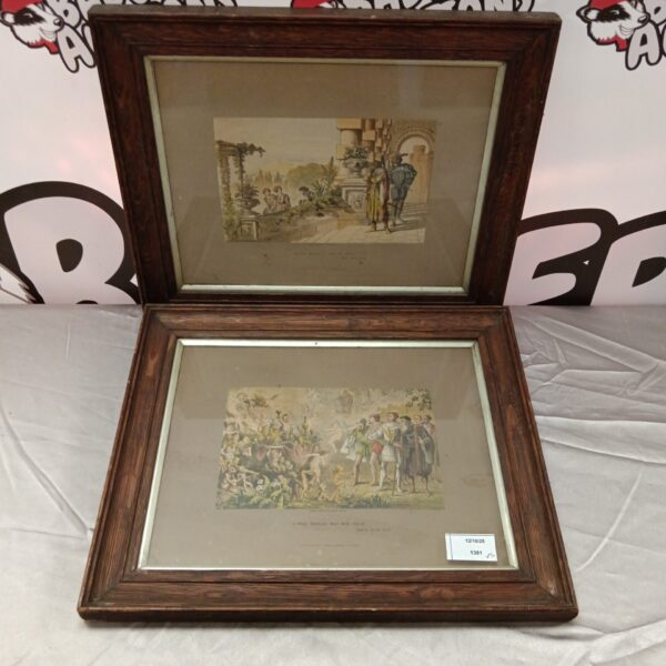Pair of antique Robert Dudley hand coloured engravings of Elizabethan scenes.