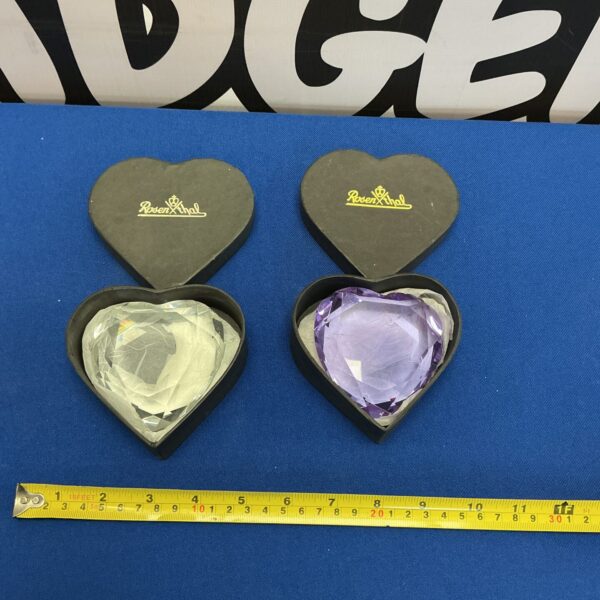 Pair of Rosenthal crystal hearts in presentation boxes.