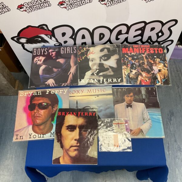 Roxy Music and Bryan Ferry vinyl records and concert tickets collection.