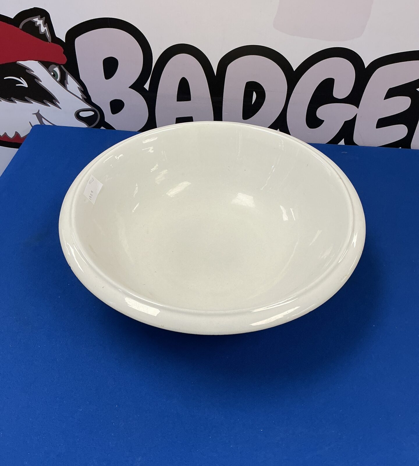 White vintage Royal Ironstone mixing bowl for kitchen use.