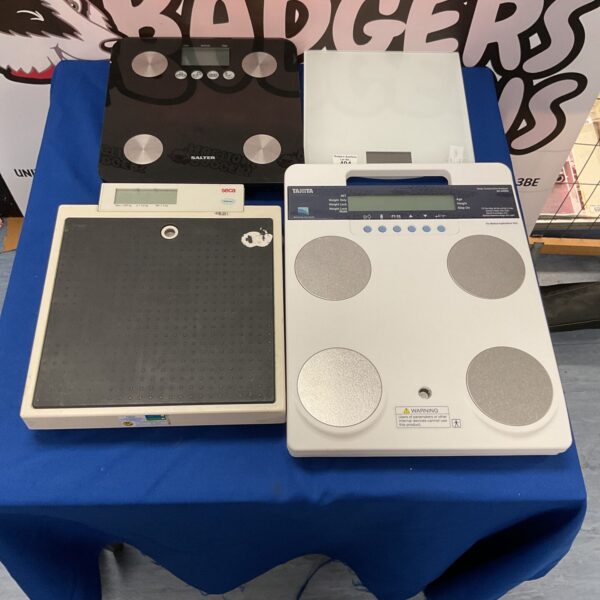 Vintage Salter scales lot for collectors and kitchen display.