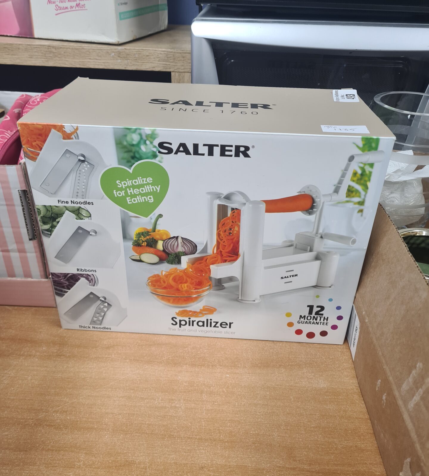 Boxed Salter spiralizer for creating vegetable noodles.