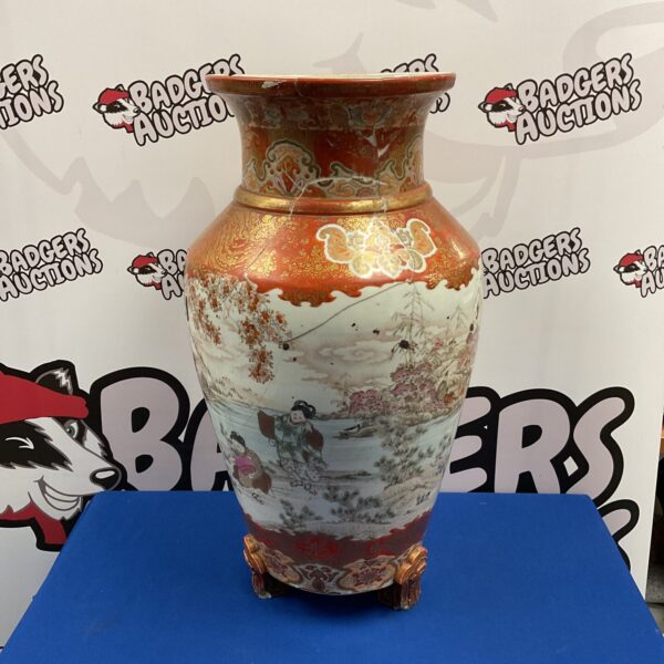 Large antique Satsuma vase with detailed painted scenes.