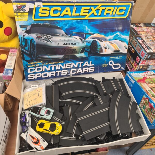 Vintage Scalextric continental sports cars track set in its original box.