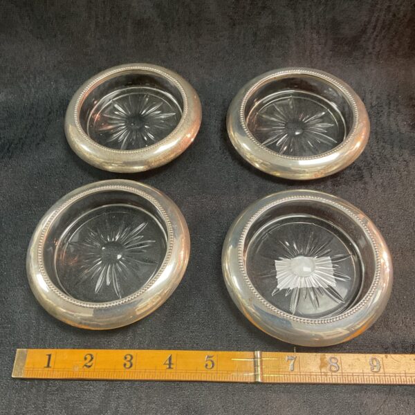 Set of four vintage silver and crystal coasters by Frank M Whiting.