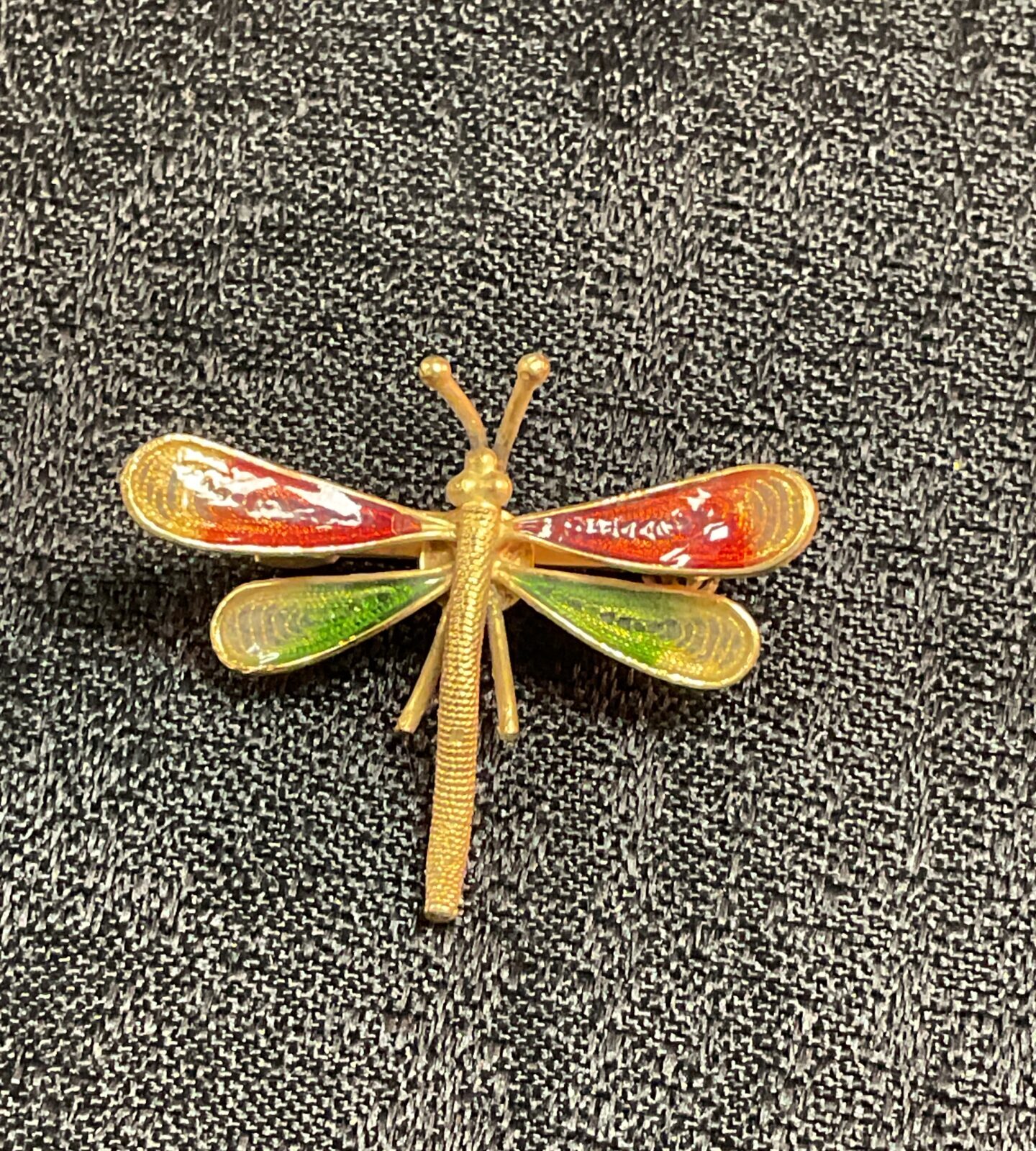 Vintage silver and enamel dragonfly brooch, detailed insect jewellery.