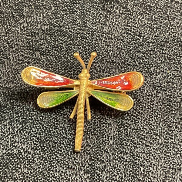 Vintage silver and enamel dragonfly brooch, detailed insect jewellery.