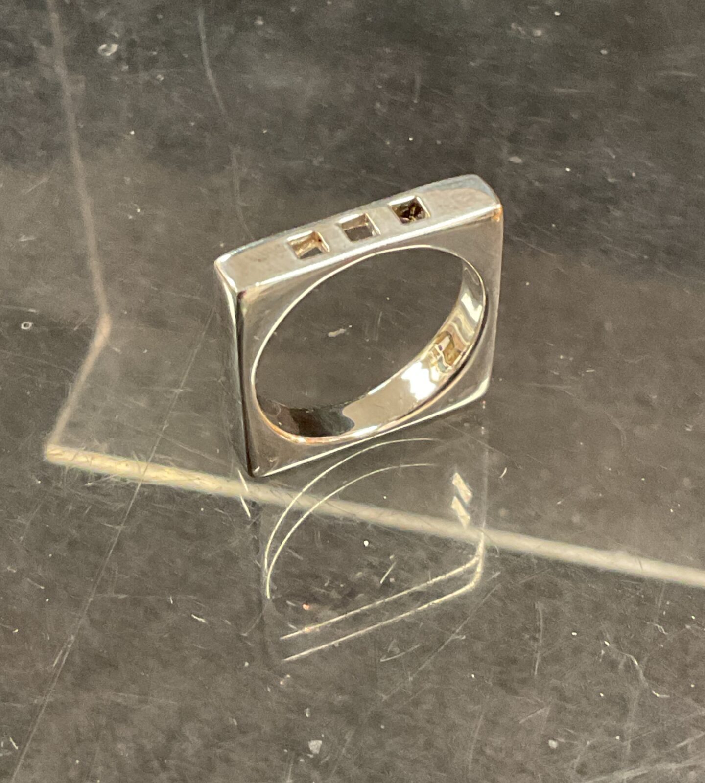 Silver square ring size P, contemporary minimalist jewellery.