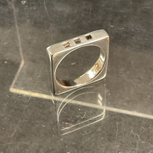 Silver square ring size P, contemporary minimalist jewellery.