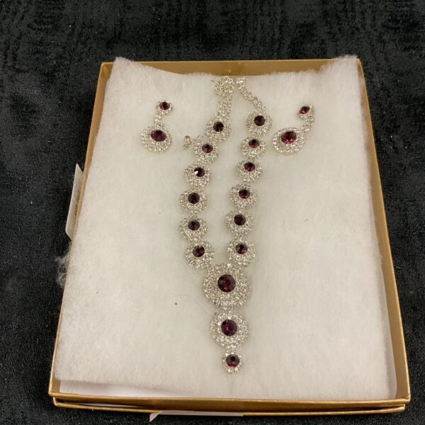 Silver tone stone set necklace and earrings, vintage style jewellery.