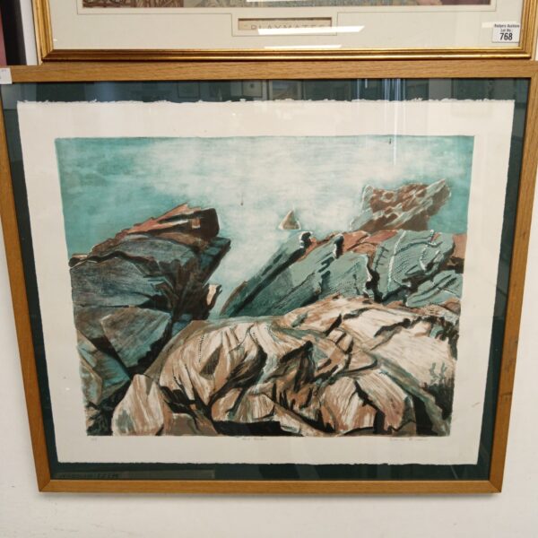 Vibrant limited edition Simon Burden print of red rock landscape.