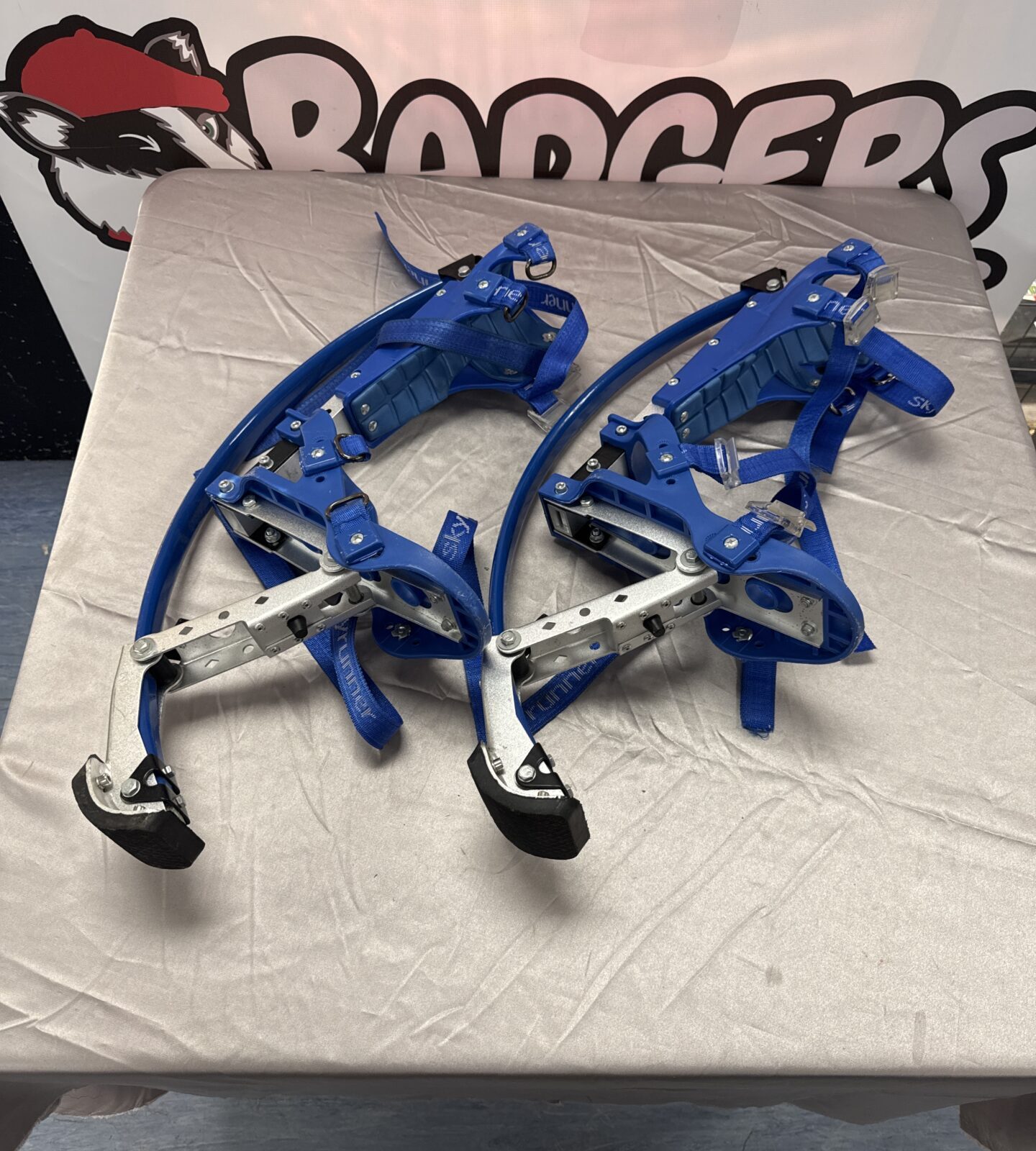Blue Skyrunner pogo stilts for kids, promoting active outdoor play.