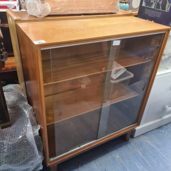 Vintage small oak glass fronted cabinet for display.