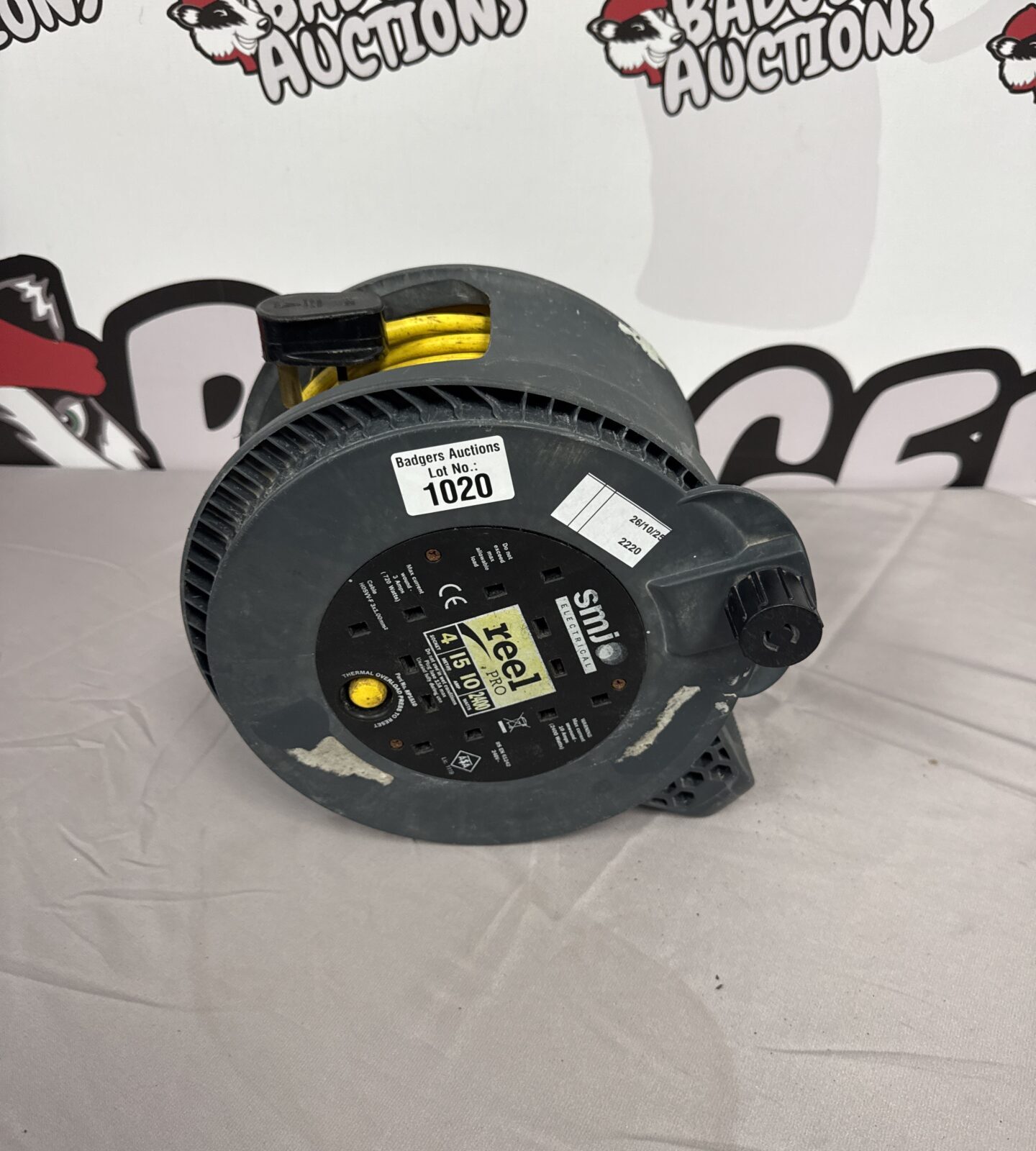 Smj 15m extension reel, four gang, portable power cable.