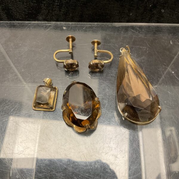 Vintage smoky quartz silver earrings and pendants set.