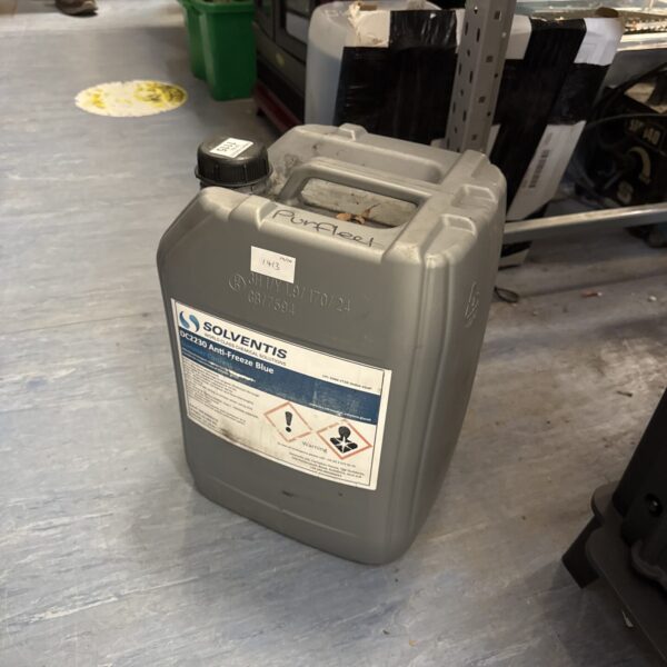 Large tub of Solventis blue antifreeze coolant for car engines.