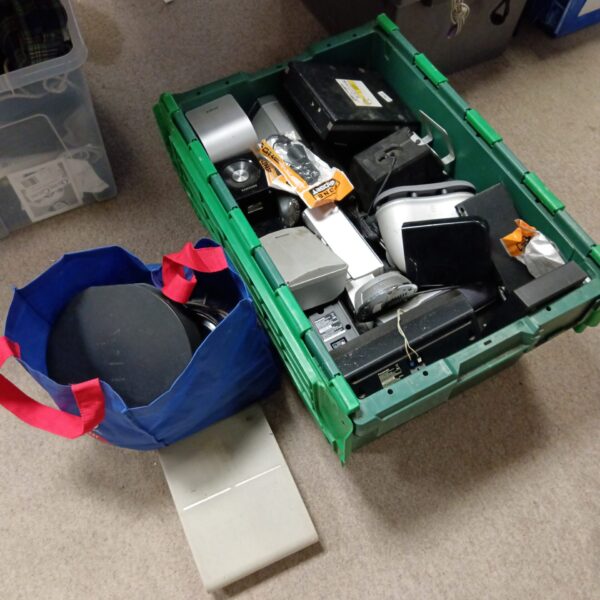 Large lot of vintage Sony and Panasonic speakers for audio projects.