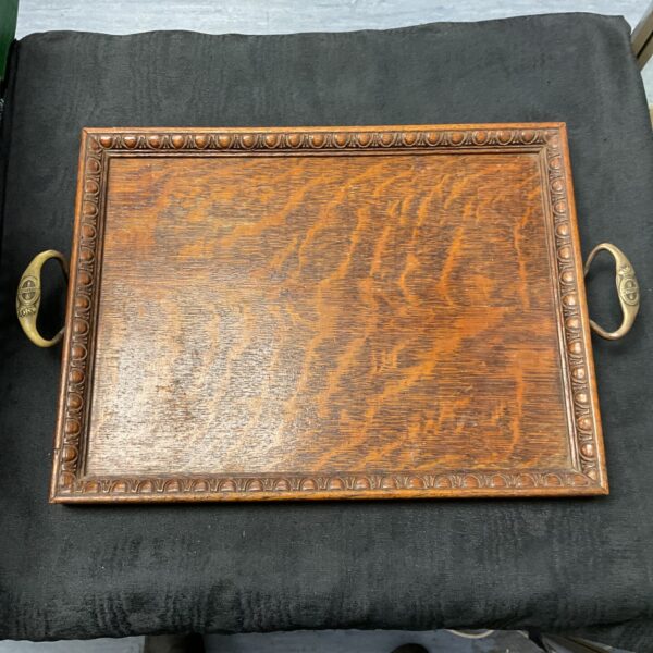 Antique St Dunstan’s WWI oak serving tray with brass handles.