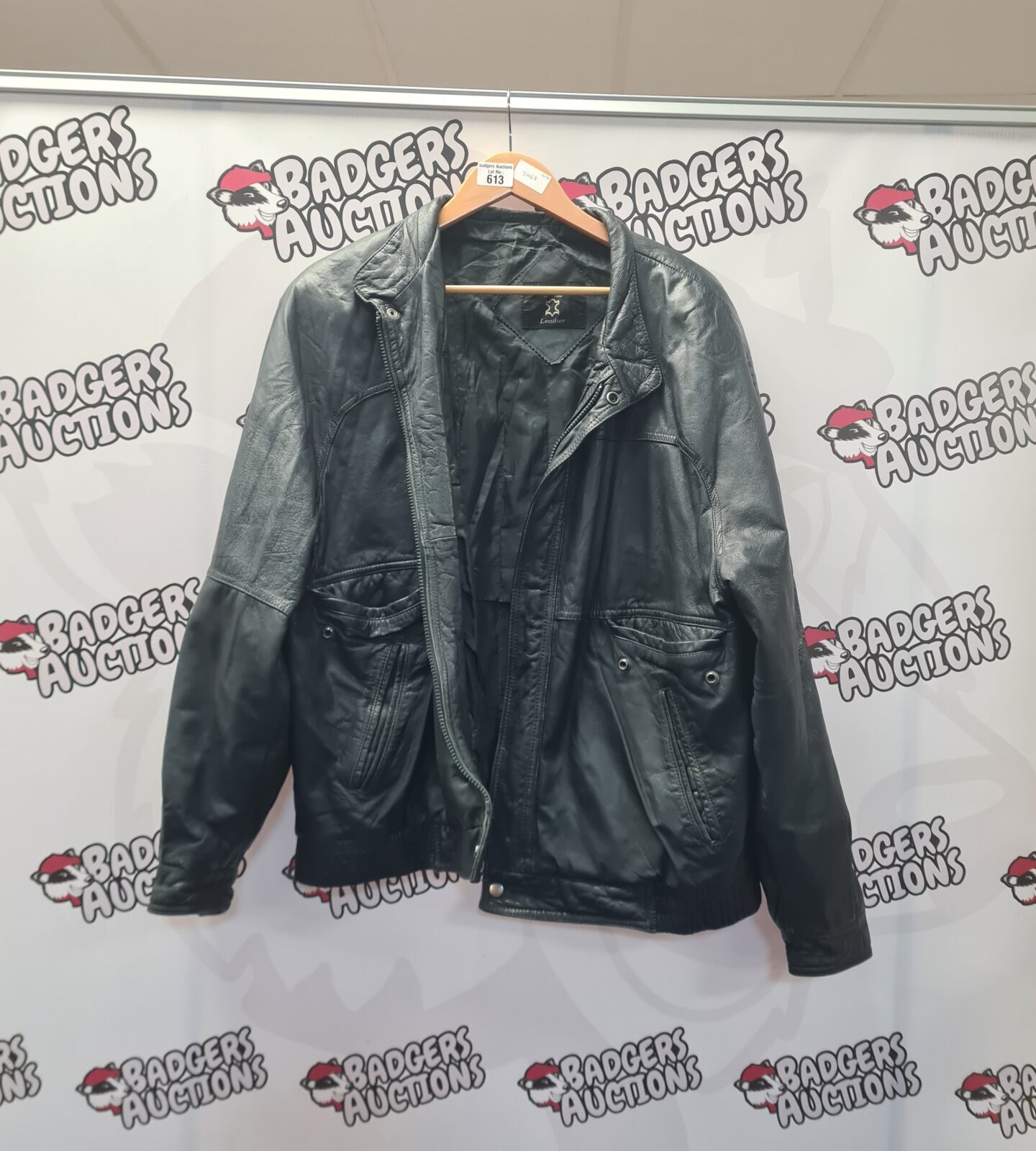 Vintage St Michael leather jacket, front view.