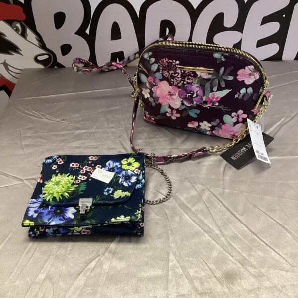 Vibrant floral print Steve Madden handbag, stylish crossbody purse.