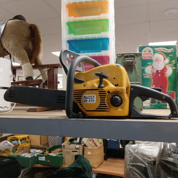 Used Stiga SP410 petrol chainsaw for garden and DIY tasks.
