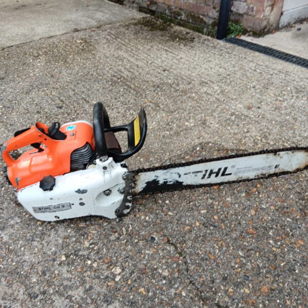 Vintage Stihl 08 S chainsaw in used condition.