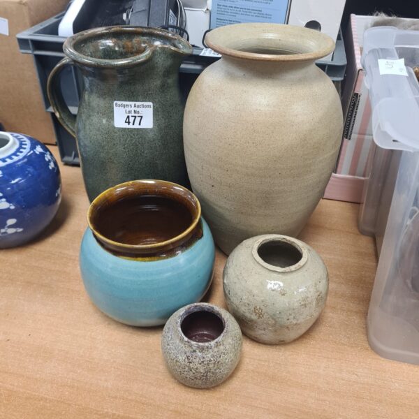 Vintage British studio pottery collection including Walton on Thames pieces.