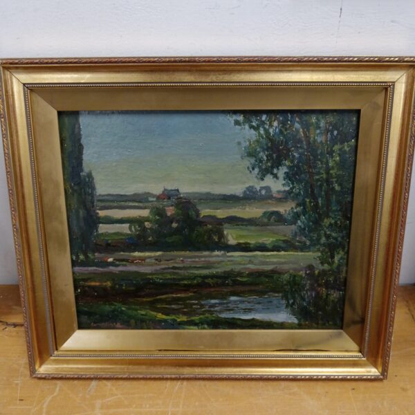 Tranquil Suffolk landscape painting by George Mortimer, capturing rural beauty.