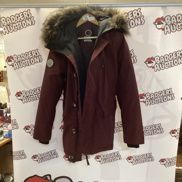 Men's Superdry parka jacket size L, hooded winter coat.