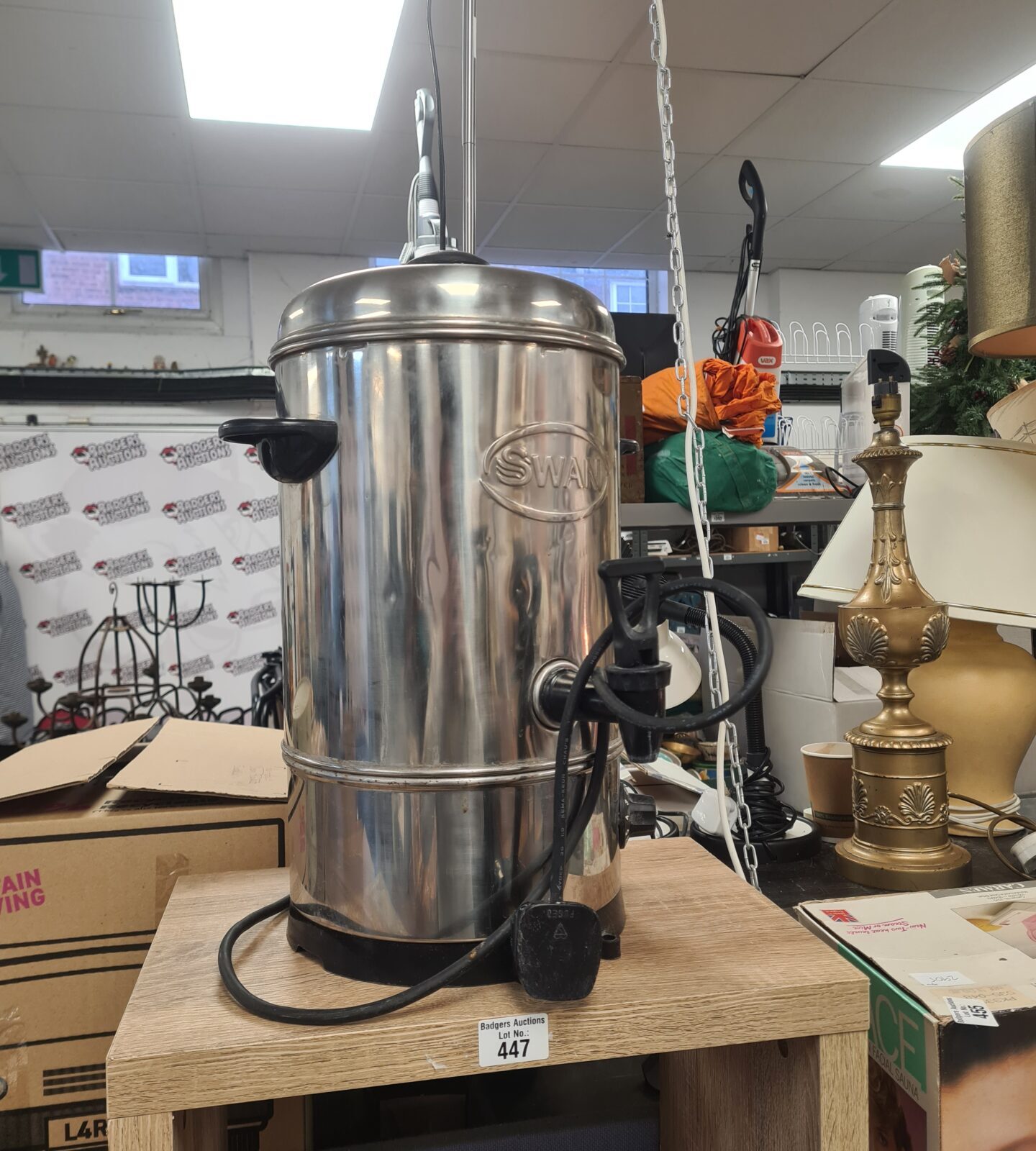 Vintage Swan hot water dispenser in stainless steel.