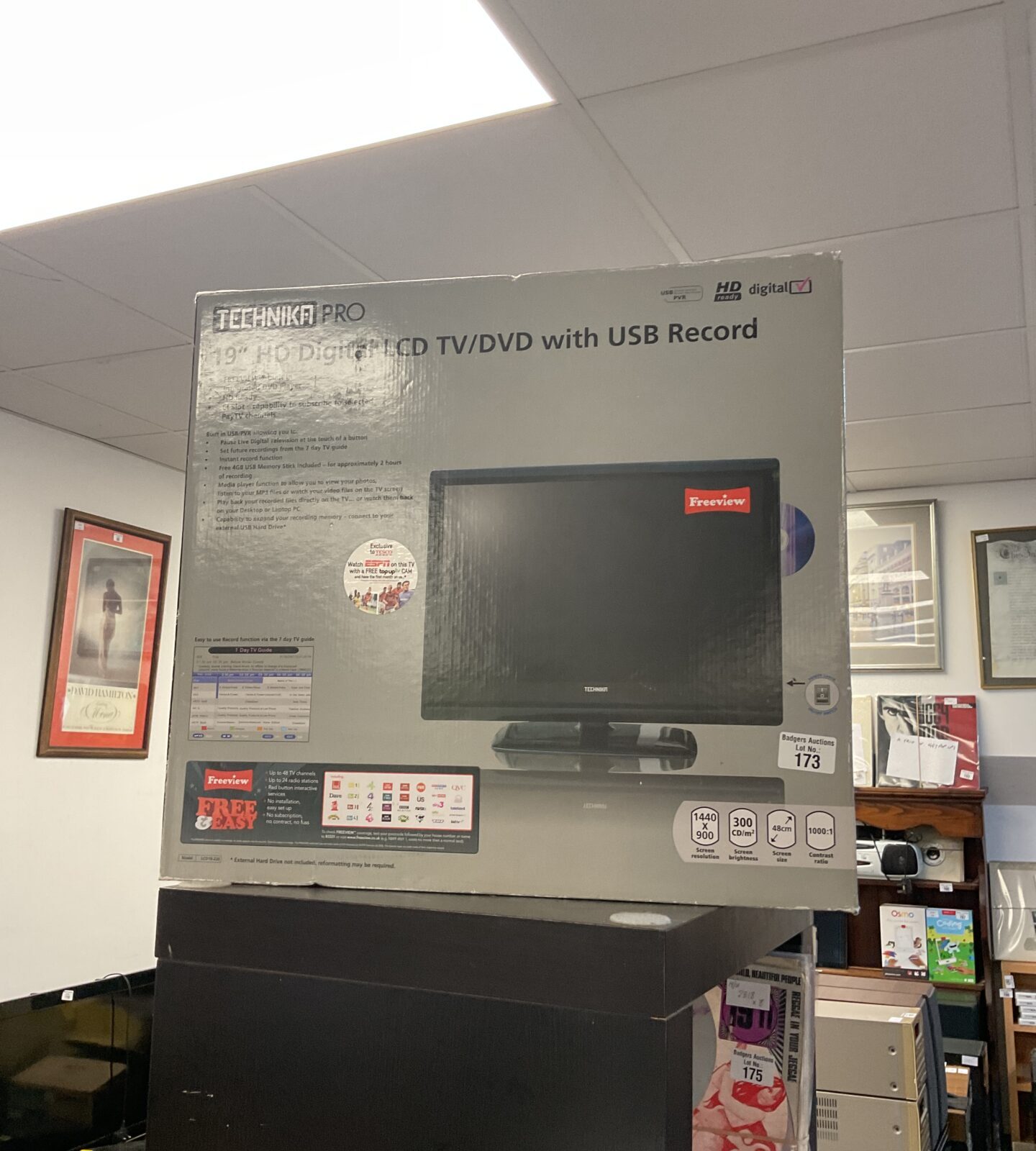 Front view of a Technika Pro 19 inch LCD TV with DVD player.