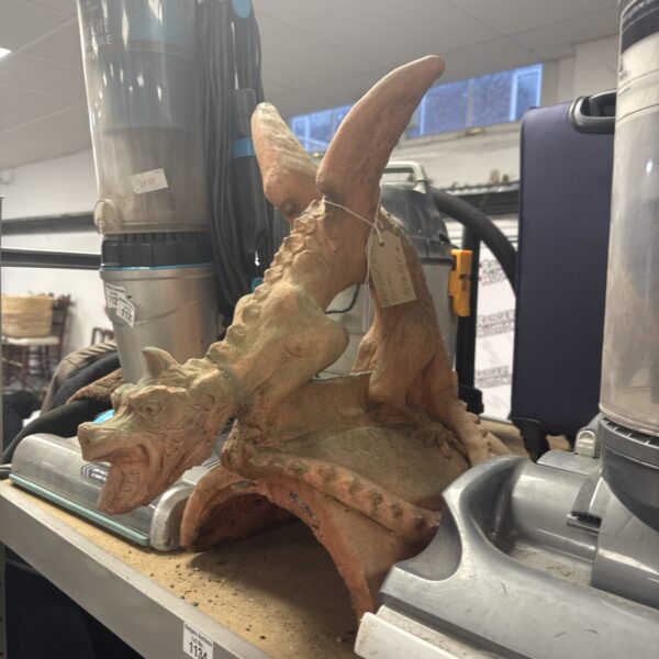 Vintage terracotta dragon roof finial, detailed architectural salvage.