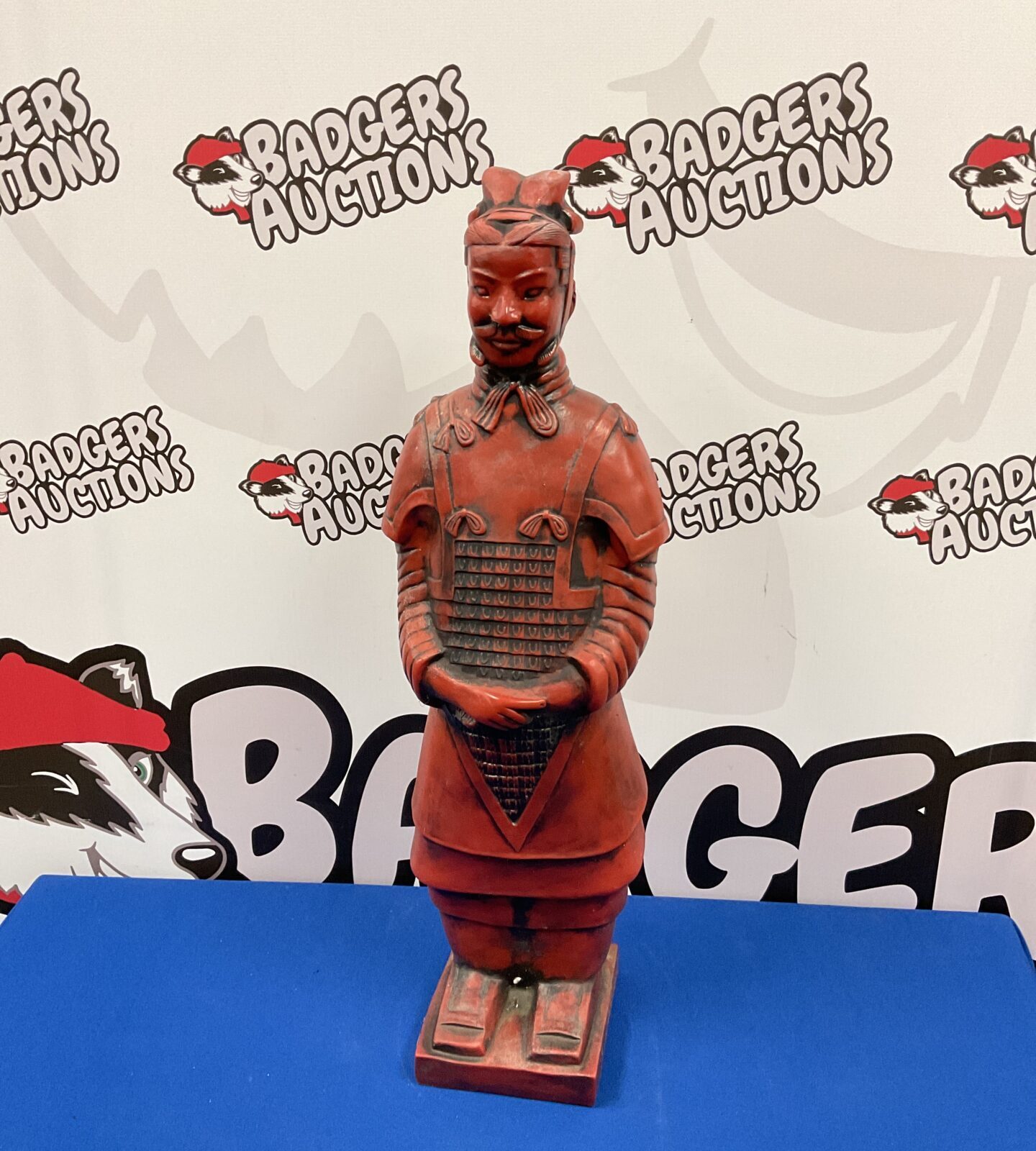 Front view of a 23-inch resin Terracotta Warrior statue.