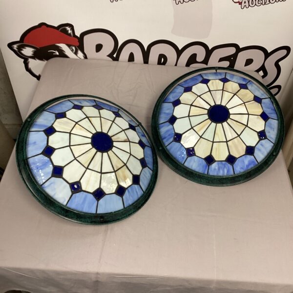 Vibrant Tiffany style ceiling light shade with floral stained glass design.