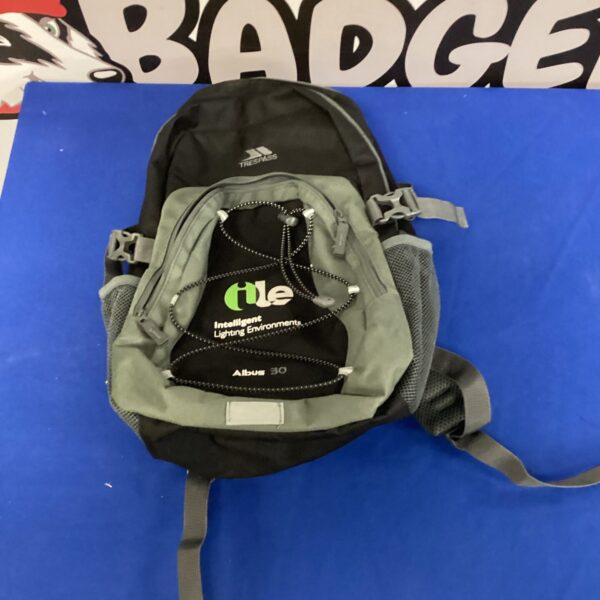 Front view of a grey Trespass ILE rucksack.