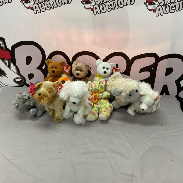 Group of vintage Ty Beanie Babies collectible plush toys.