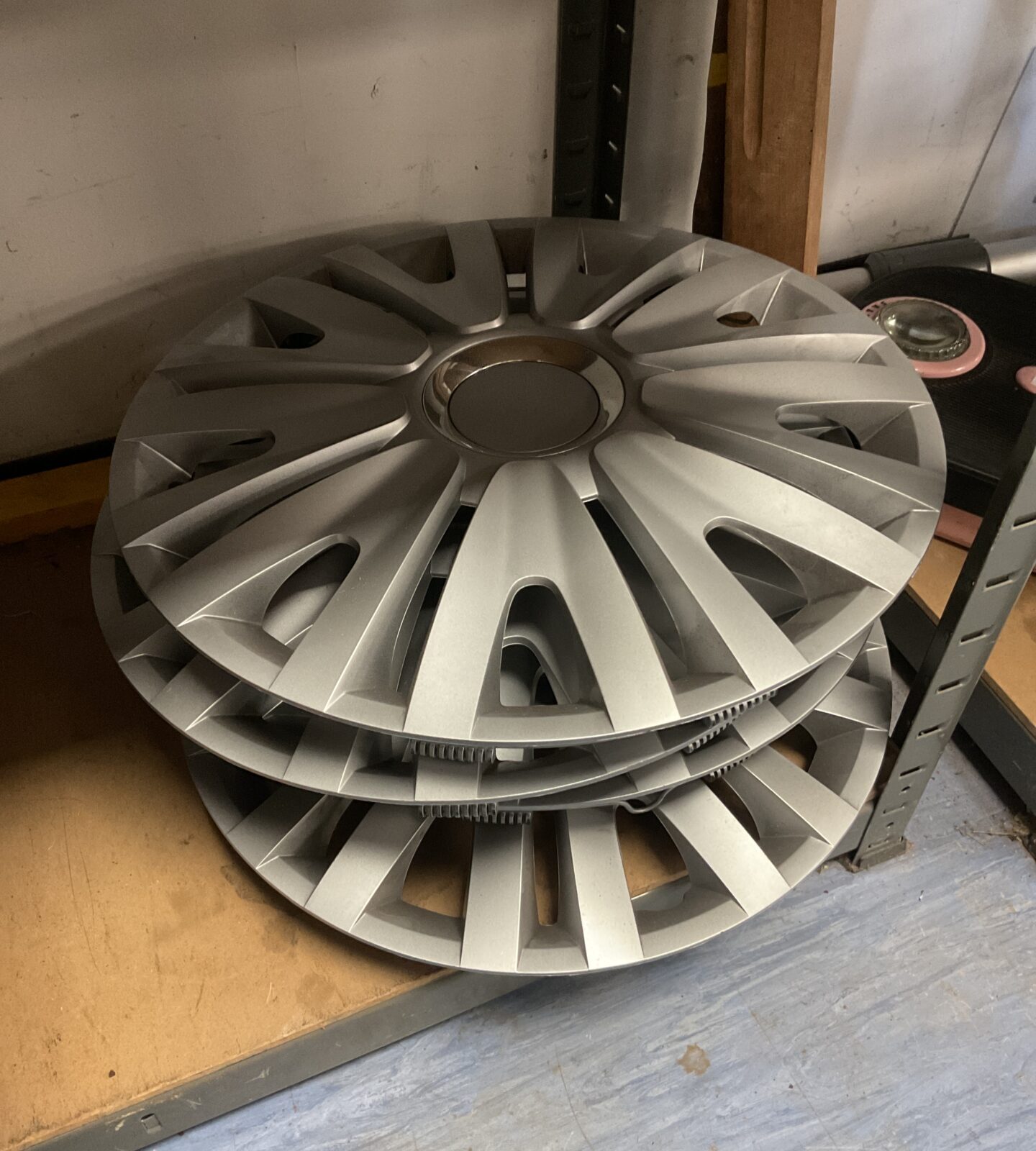 Silver Versaco 15 inch wheel trims for car wheels.