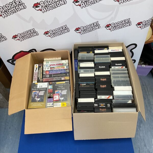 Mixed lot of vintage VHS tapes from Scotch, TDK, and BASF.