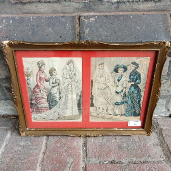 Hand-coloured Victorian fashion prints, a charming rigolet pair for collectors.