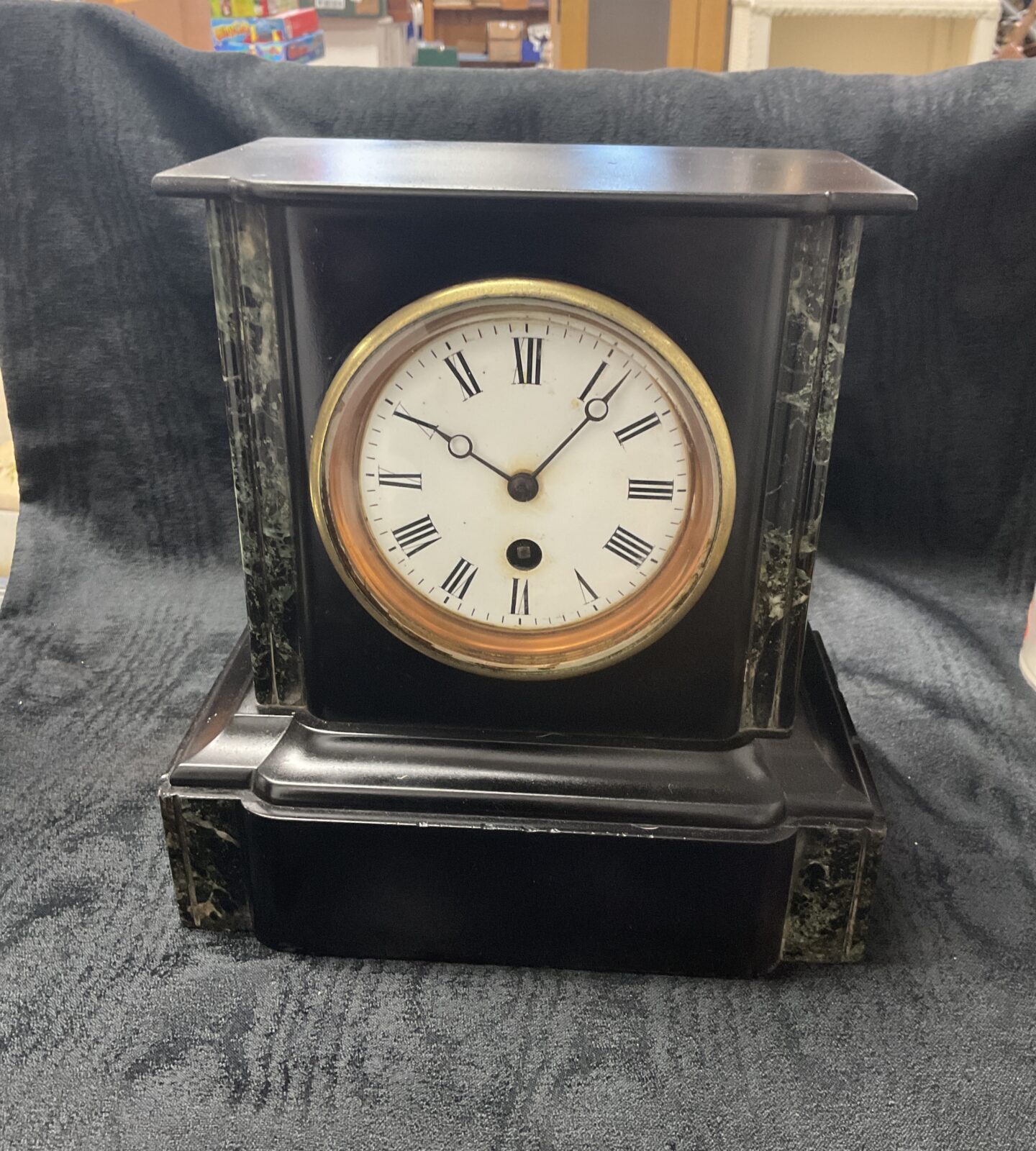 Antique Victorian French slate mantle clock by R&C Paris.
