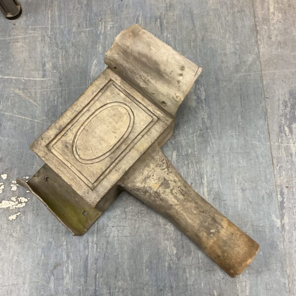 Antique Victorian lead hopper for rainwater drainage.