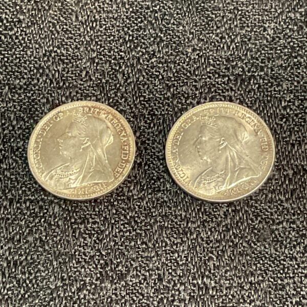 Victorian three penny coin from 1896, British coinage collectible.